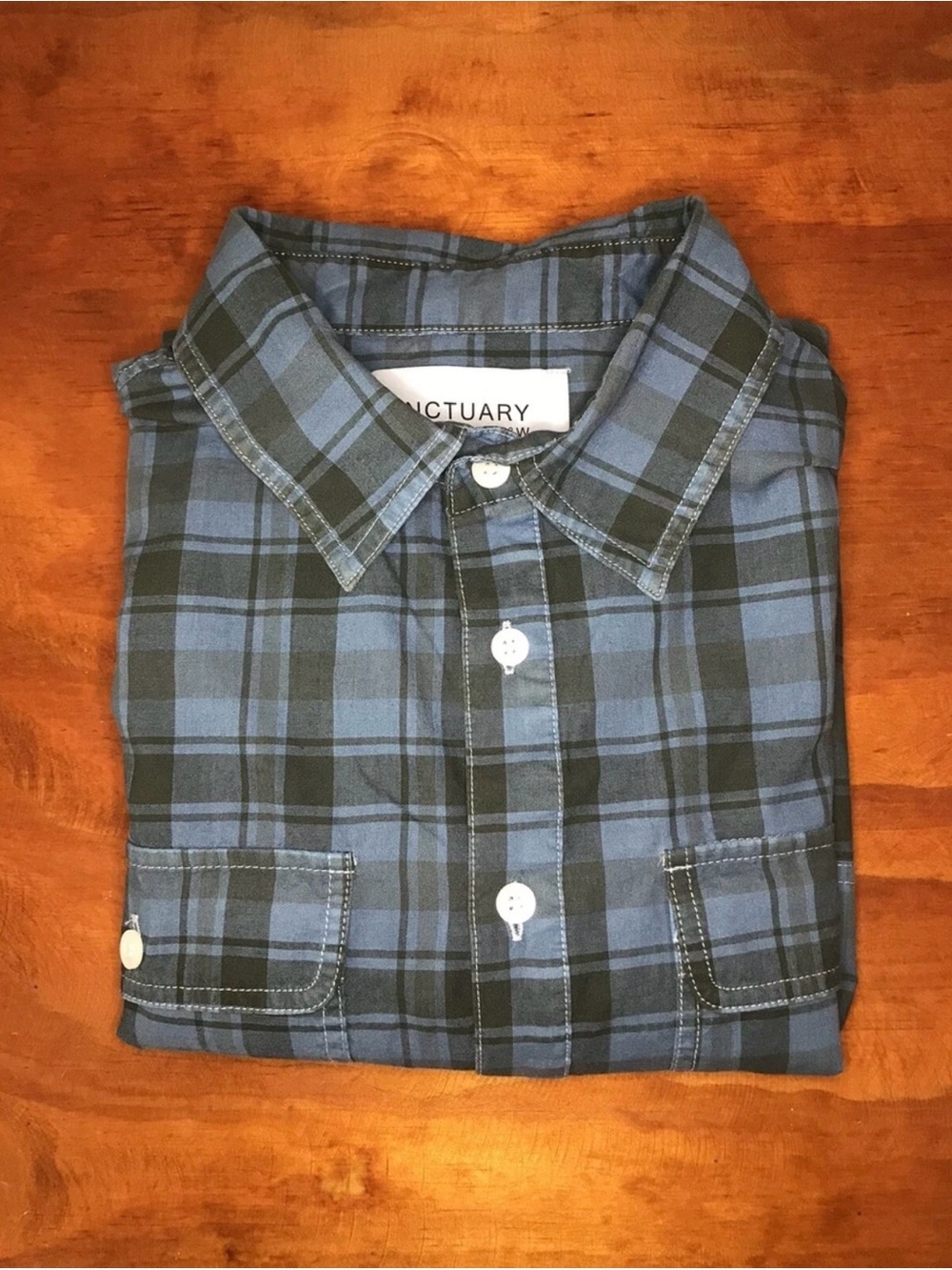 Sanctuary Los Angeles  Button Up Mens Shirt Size XXL Atlantic Blue Plaid New